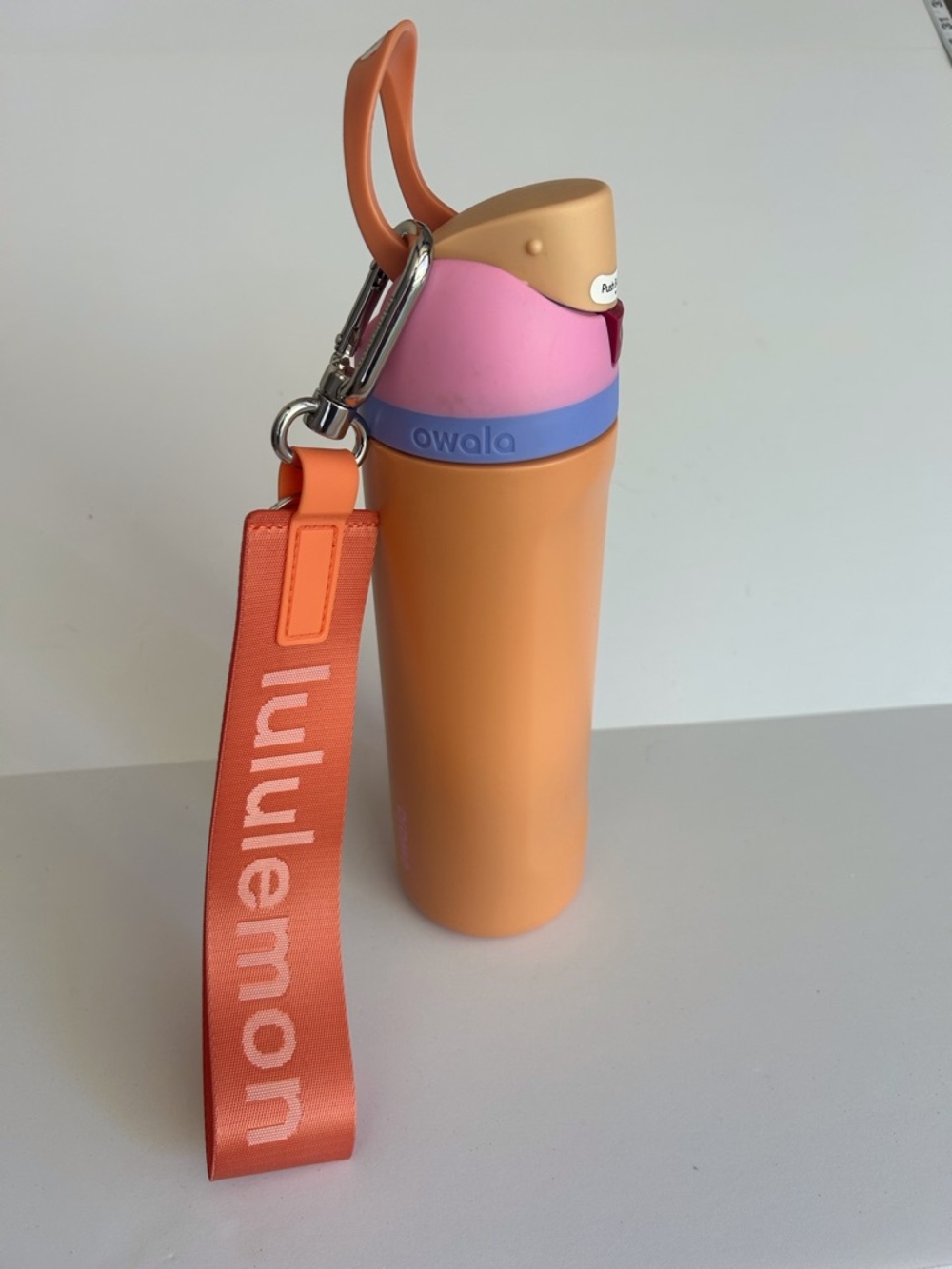 Owala Peach & Pink Stainless Travel Bottle with Orange Lululemon Strap